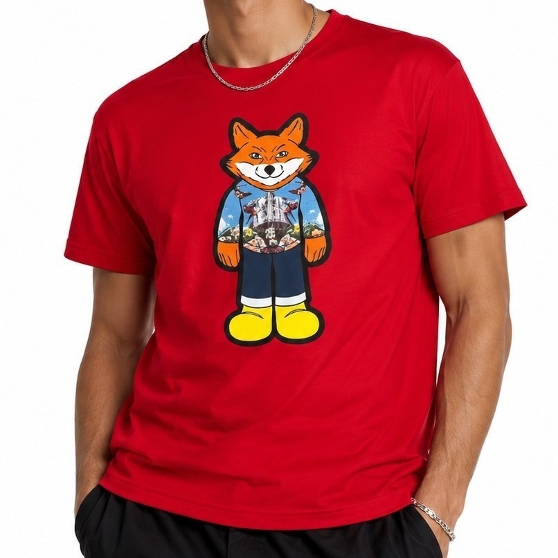 Akoo Slick Paradise Tshirt Men Small Red Fox Graphic Short Sleeve Tee Streetwear